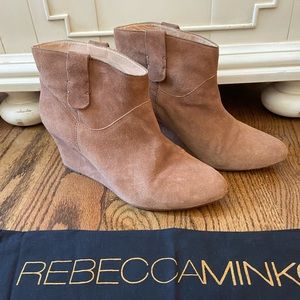 Rebecca Minkoff Doll Wedge Suede Booties Toffee